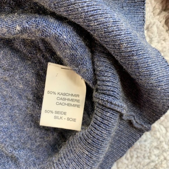 Enzo Mantovani‎ Sweater Cashmere Silk Mens Large Cable Knit Pullover Blue NEW - Picture 8 of 12
